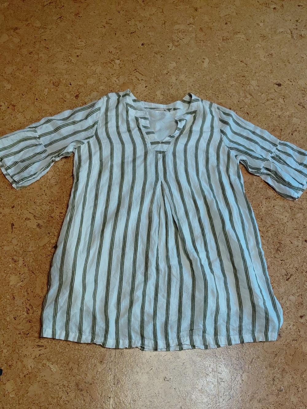 Soft Surroundings Olive Striped V-Neck Lined Tunic Dress Size IX (16)